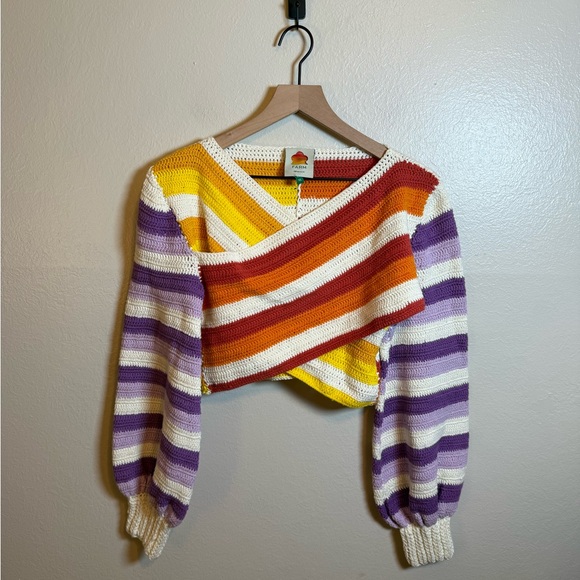 FARM Rio Sweaters - FARM Rio Multicolor Striped V-Neck Sweater